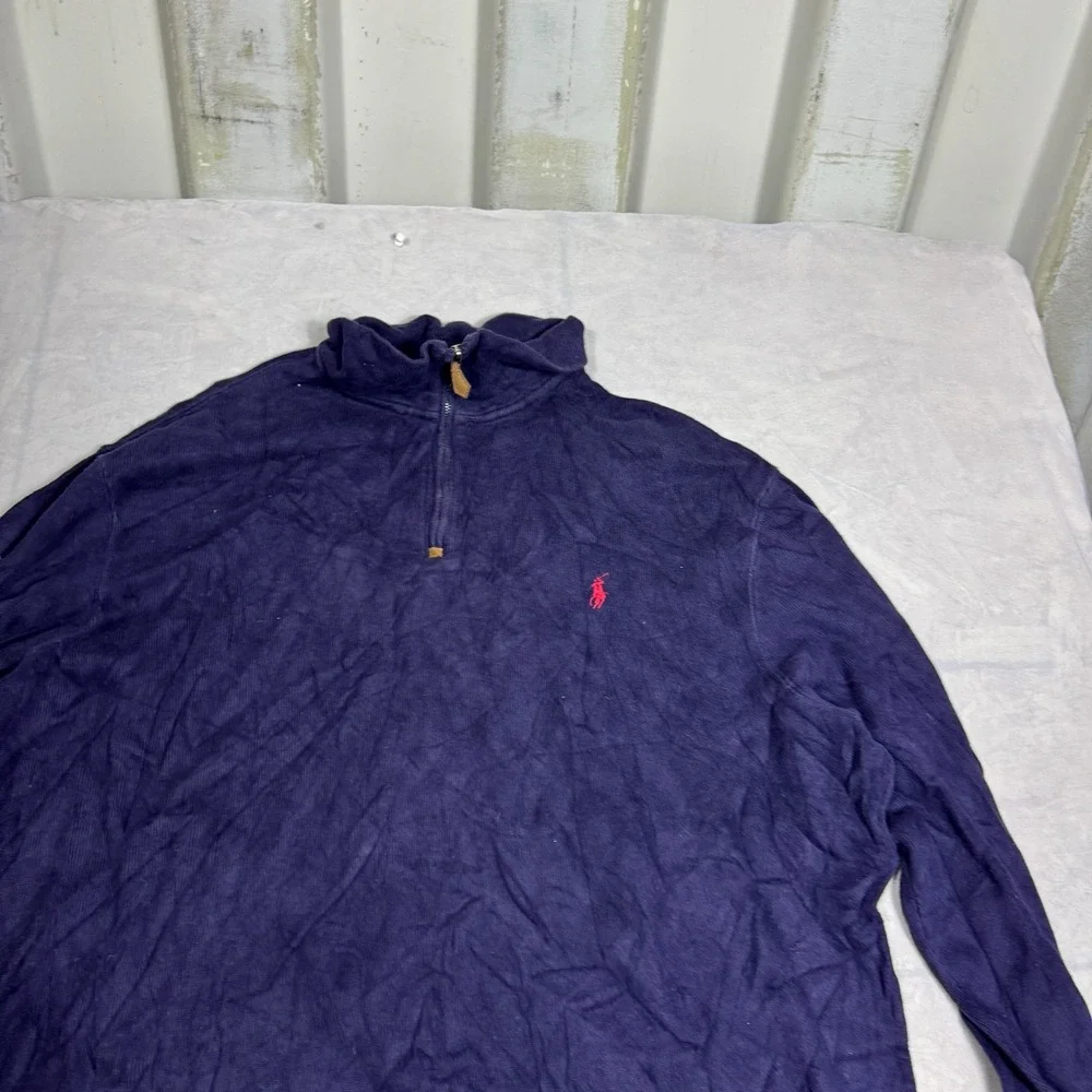 VTG Polo Ralph Lauren Mens Sweater Blue Knit Pony Logo‎ Quarter-Zip Pullover XL